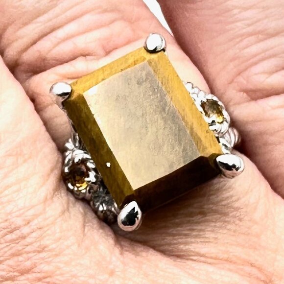 Judith Ripka Womens Ring Sterling Silver Tiger Eye Size 9 - Picture 1 of 4